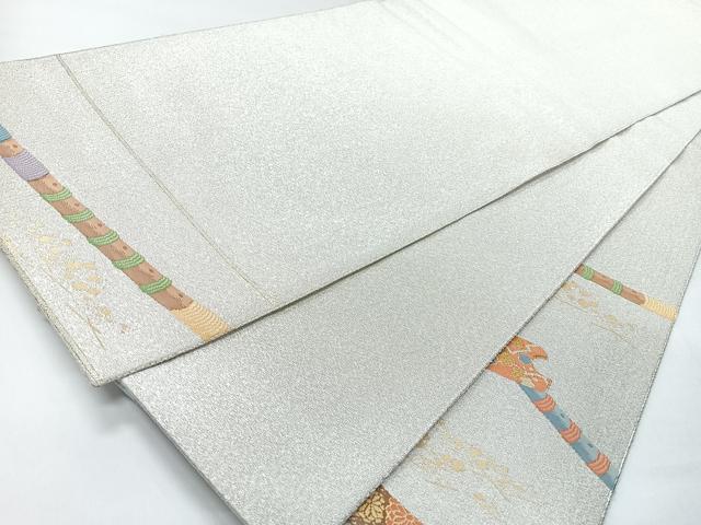 平和屋着物◎太鼓柄袋帯　綴れ　横笛動物草花文　金銀糸　正絹　逸品　CABH1902nb