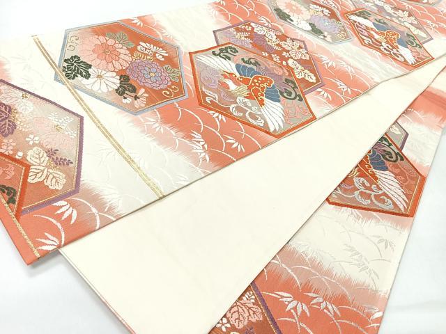平和屋着物◎六通柄袋帯　唐織　亀甲花鳥文　金糸　正絹　逸品　CABH1903nb
