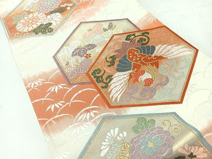 平和屋着物◎六通柄袋帯　唐織　亀甲花鳥文　金糸　正絹　逸品　CABH1903nb