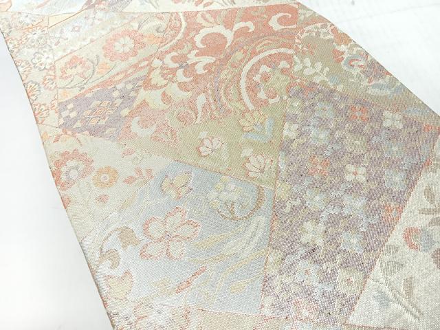 平和屋着物◎佐賀錦　六通柄袋帯　切嵌更紗花文　金銀糸　正絹　逸品　CABH1904nb