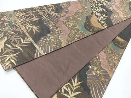 平和屋着物◎六通柄袋帯　道長草花文　金糸　正絹　逸品　CABH1905nb