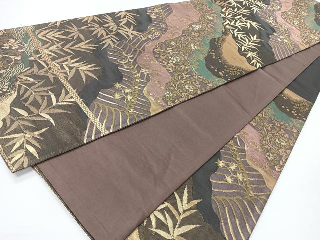 平和屋着物◎六通柄袋帯　道長草花文　金糸　正絹　逸品　CABH1905nb