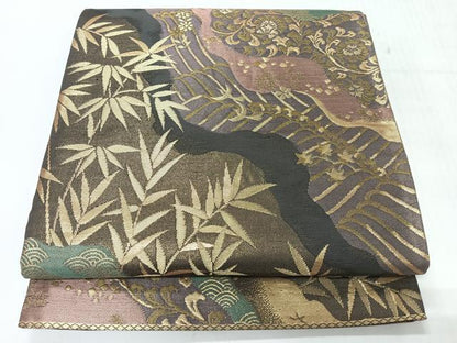平和屋着物◎六通柄袋帯　道長草花文　金糸　正絹　逸品　CABH1905nb