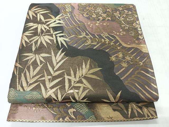 平和屋着物◎六通柄袋帯　道長草花文　金糸　正絹　逸品　CABH1905nb