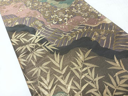 平和屋着物◎六通柄袋帯　道長草花文　金糸　正絹　逸品　CABH1905nb