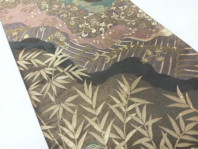 平和屋着物◎六通柄袋帯　道長草花文　金糸　正絹　逸品　CABH1905nb