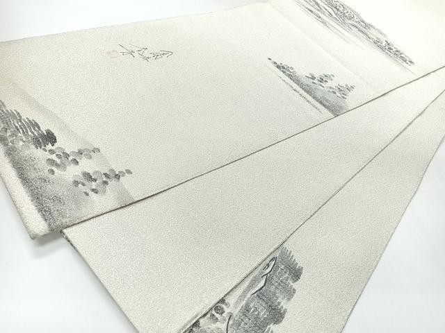 平和屋着物◎太鼓柄袋帯　作家物　綴れ　金閣寺　銀糸　正絹　逸品　CABH1908nb