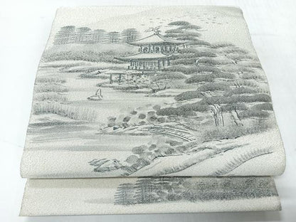 平和屋着物◎太鼓柄袋帯　作家物　綴れ　金閣寺　銀糸　正絹　逸品　CABH1908nb
