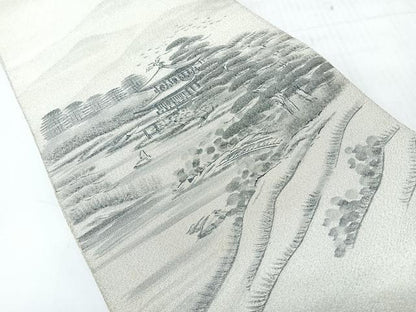 平和屋着物◎太鼓柄袋帯　作家物　綴れ　金閣寺　銀糸　正絹　逸品　CABH1908nb