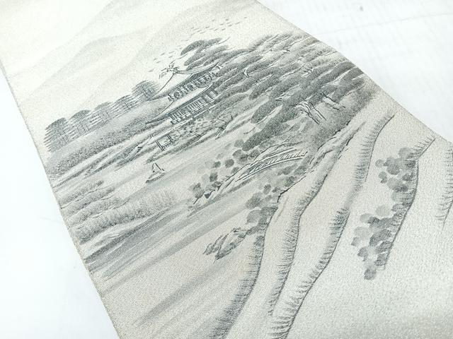 平和屋着物◎太鼓柄袋帯　作家物　綴れ　金閣寺　銀糸　正絹　逸品　CABH1908nb