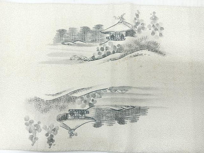 平和屋着物◎太鼓柄袋帯　作家物　綴れ　金閣寺　銀糸　正絹　逸品　CABH1908nb