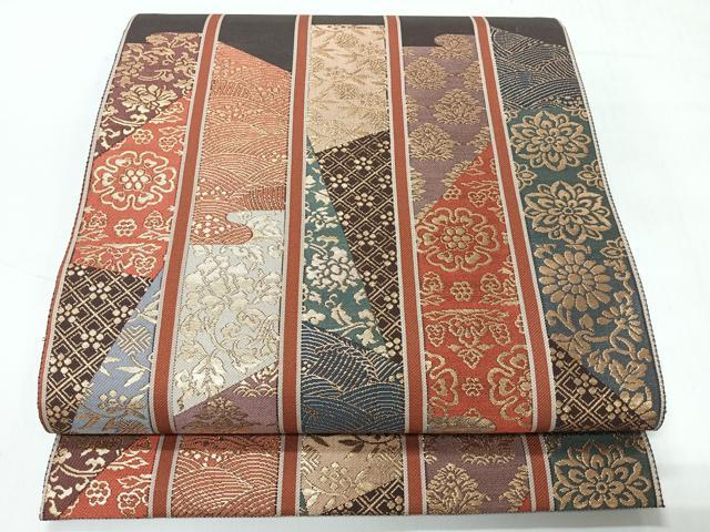 平和屋着物◎六通柄袋帯　切嵌花間道　金糸　引箔　正絹　逸品　CABH1909nb