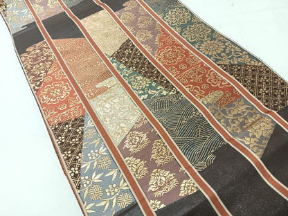平和屋着物◎六通柄袋帯　切嵌花間道　金糸　引箔　正絹　逸品　CABH1909nb