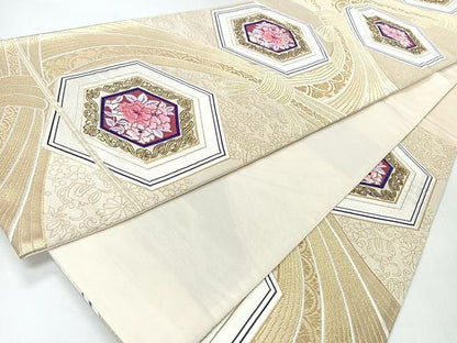 平和屋着物◎六通柄袋帯　唐織　束ね熨斗亀甲花文　金糸　正絹　逸品　CABH1913nb