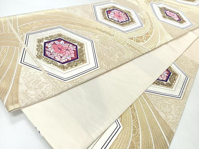 平和屋着物◎六通柄袋帯　唐織　束ね熨斗亀甲花文　金糸　正絹　逸品　CABH1913nb