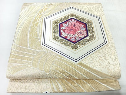 平和屋着物◎六通柄袋帯　唐織　束ね熨斗亀甲花文　金糸　正絹　逸品　CABH1913nb
