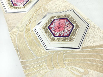 平和屋着物◎六通柄袋帯　唐織　束ね熨斗亀甲花文　金糸　正絹　逸品　CABH1913nb