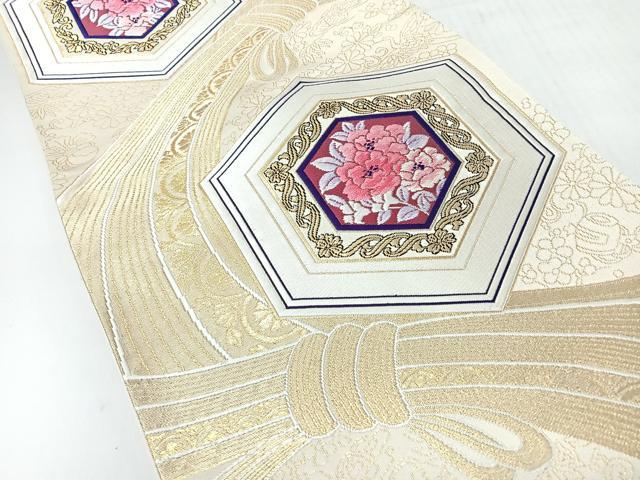 平和屋着物◎六通柄袋帯　唐織　束ね熨斗亀甲花文　金糸　正絹　逸品　CABH1913nb