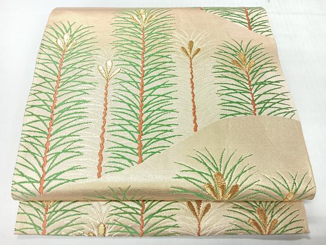 平和屋着物◎六通柄袋帯　若松葉文　金糸　正絹　逸品　CABH1914nb