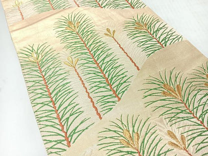 平和屋着物◎六通柄袋帯　若松葉文　金糸　正絹　逸品　CABH1914nb