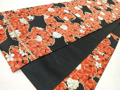 平和屋着物◎六通柄袋帯　唐織　菊　黒地　金銀糸　正絹　逸品　CABH1915nb