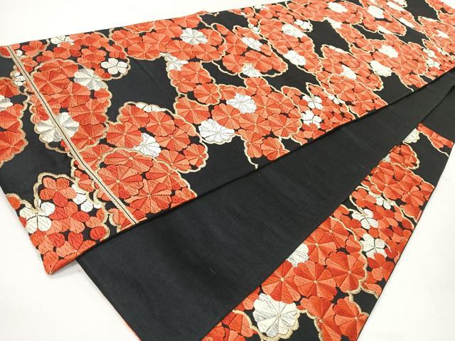 平和屋着物◎六通柄袋帯　唐織　菊　黒地　金銀糸　正絹　逸品　CABH1915nb