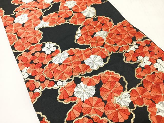 平和屋着物◎六通柄袋帯　唐織　菊　黒地　金銀糸　正絹　逸品　CABH1915nb