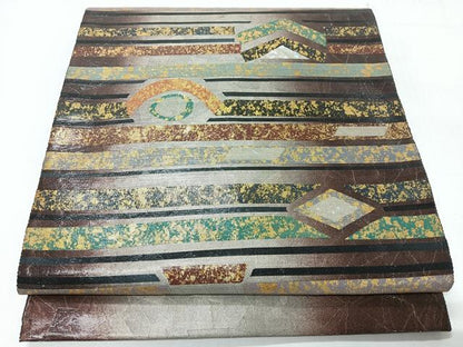 平和屋着物◎太鼓柄袋帯　螺鈿箔　幾何学文　正絹　逸品　CABH1916nb
