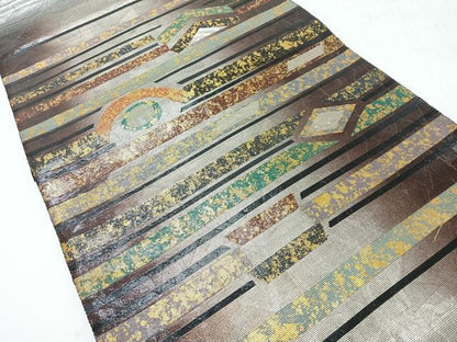 平和屋着物◎太鼓柄袋帯　螺鈿箔　幾何学文　正絹　逸品　CABH1916nb