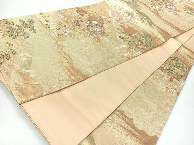 平和屋着物◎六通柄袋帯　唐織　風景文　金糸　正絹　逸品　CABH1917nb