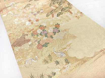 平和屋着物◎六通柄袋帯　唐織　風景文　金糸　正絹　逸品　CABH1917nb