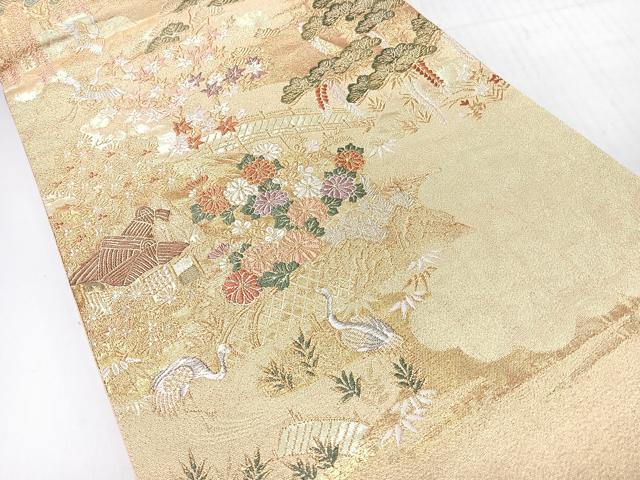 平和屋着物◎六通柄袋帯　唐織　風景文　金糸　正絹　逸品　CABH1917nb