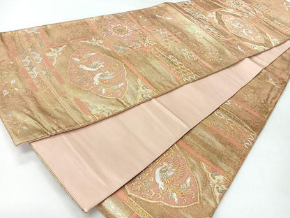 平和屋着物◎六通柄袋帯　向かい鳥更紗花文　金銀糸　正絹　逸品　CABH1922nb