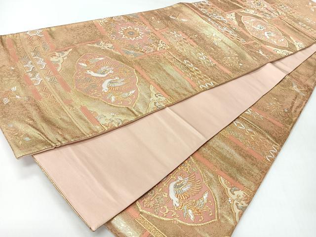 平和屋着物◎六通柄袋帯　向かい鳥更紗花文　金銀糸　正絹　逸品　CABH1922nb