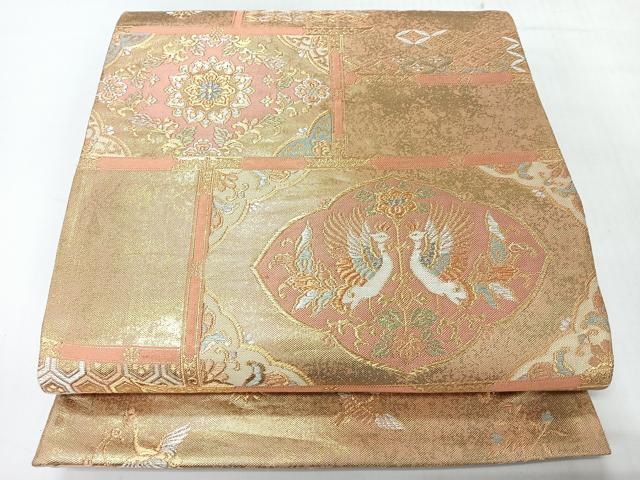 平和屋着物◎六通柄袋帯　向かい鳥更紗花文　金銀糸　正絹　逸品　CABH1922nb