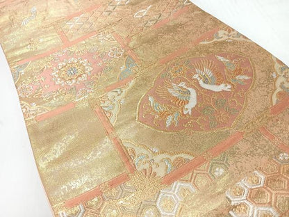 平和屋着物◎六通柄袋帯　向かい鳥更紗花文　金銀糸　正絹　逸品　CABH1922nb