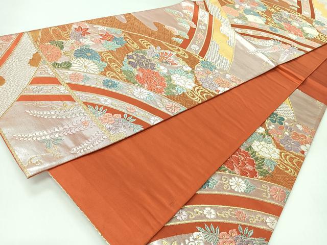 平和屋着物◎六通柄袋帯　唐織り　光琳水花蝶文　金銀糸　正絹　逸品　CABH1923nb