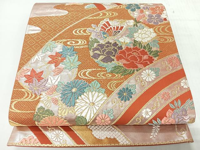 平和屋着物◎六通柄袋帯　唐織り　光琳水花蝶文　金銀糸　正絹　逸品　CABH1923nb