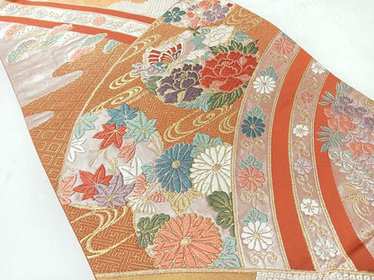 平和屋着物◎六通柄袋帯　唐織り　光琳水花蝶文　金銀糸　正絹　逸品　CABH1923nb