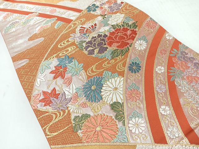 平和屋着物◎六通柄袋帯　唐織り　光琳水花蝶文　金銀糸　正絹　逸品　CABH1923nb