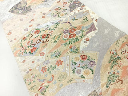 平和屋着物◎六通柄袋帯　唐織　麗華舞扇文　金銀糸　正絹　逸品　CABH1924nb