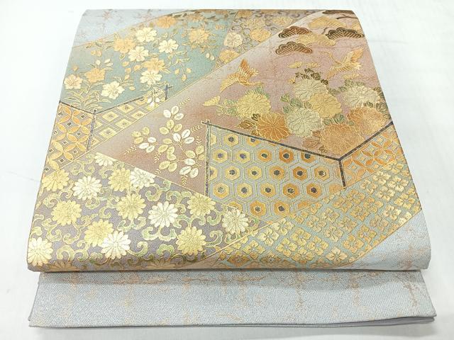 平和屋着物◎太鼓柄袋帯　切嵌花鳥文　金彩　正絹　逸品　CABH1925nb