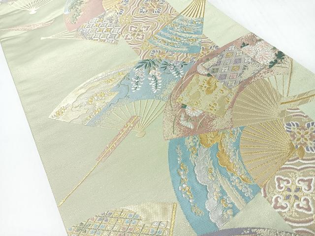 平和屋着物◎六通柄袋帯　扇面草花文　金銀糸　正絹　逸品　CABH1928nb