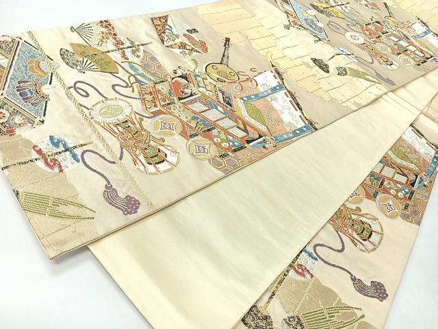 平和屋着物◎六通柄袋帯　楽器吉祥文　金銀糸　正絹　逸品　CABH1931nb
