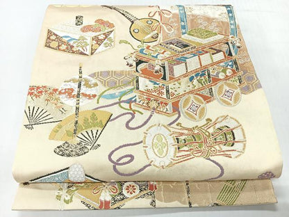 平和屋着物◎六通柄袋帯　楽器吉祥文　金銀糸　正絹　逸品　CABH1931nb