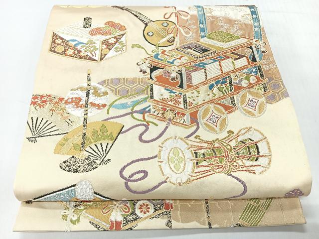 平和屋着物◎六通柄袋帯　楽器吉祥文　金銀糸　正絹　逸品　CABH1931nb
