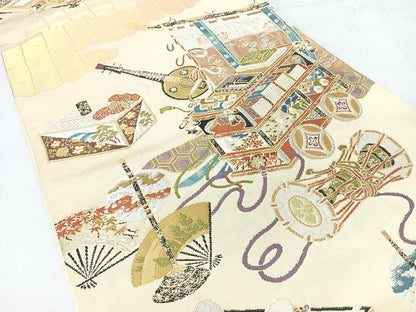平和屋着物◎六通柄袋帯　楽器吉祥文　金銀糸　正絹　逸品　CABH1931nb