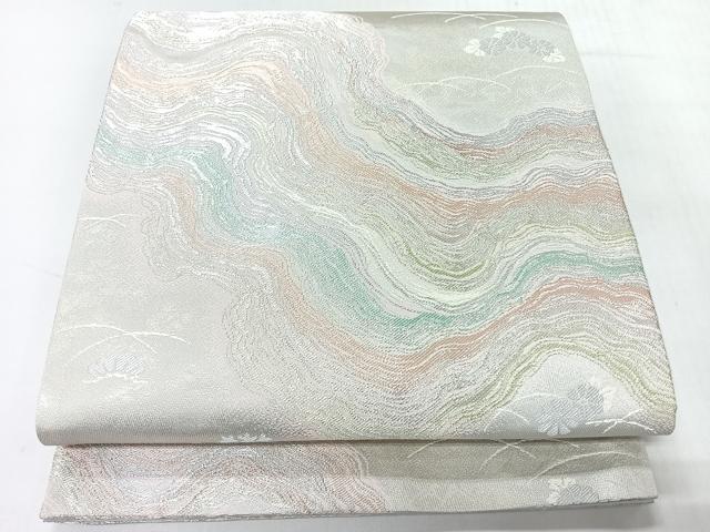 平和屋着物◎六通柄袋帯　流水草花文　金銀糸　正絹　逸品　CABH1933nb