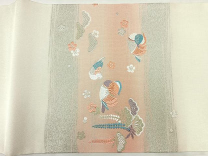 平和屋着物◎九寸名古屋帯　唐織　鴛鴦花文　銀糸　正絹　逸品　CABH1938nb