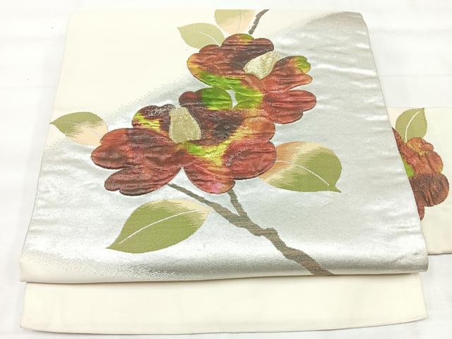 平和屋着物◎九寸名古屋帯　枝椿　金銀糸　正絹　逸品　CABH1943nb